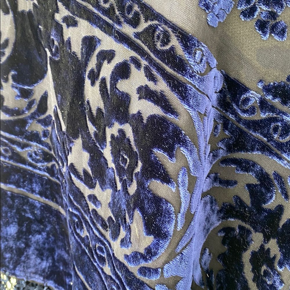 Navy Blue Silk Velvet Burnout Wrap Shawl Fringe Boho Western Party - Picture 3 of 14
